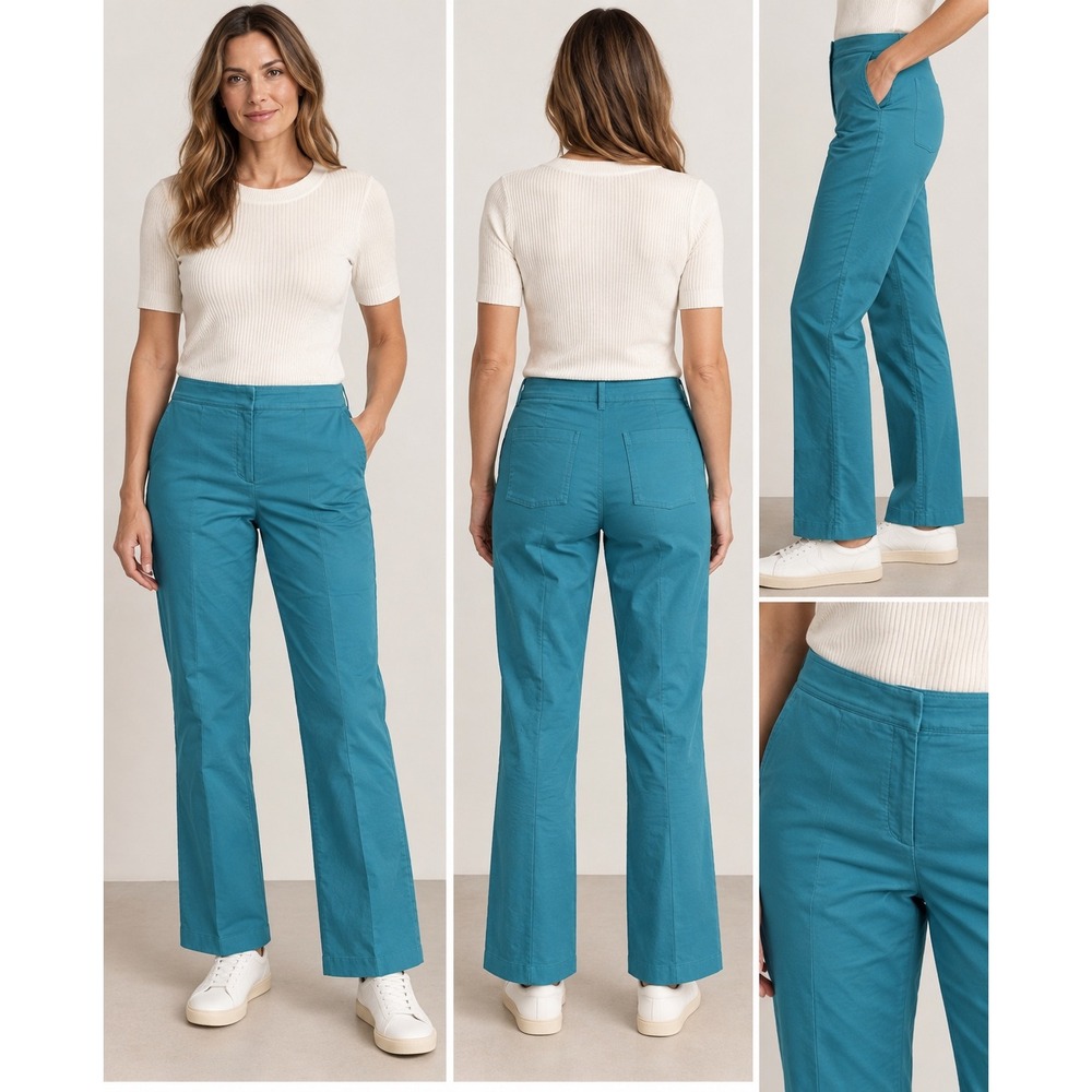Sandro Paris Teal Blue Straight Leg Seam Front Trousers P6381H-4003 Size 36